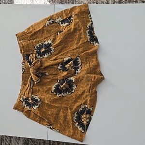Anthropologie Mustard Yellow Floral Linen Blend High Rise Shorts Womens